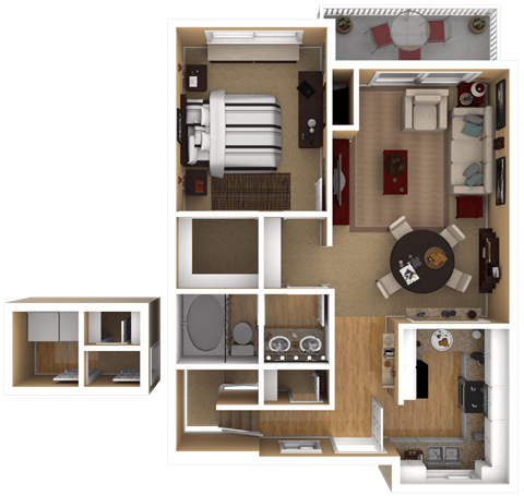Floor plan for 1 bed, 1 bath, 777 sqft